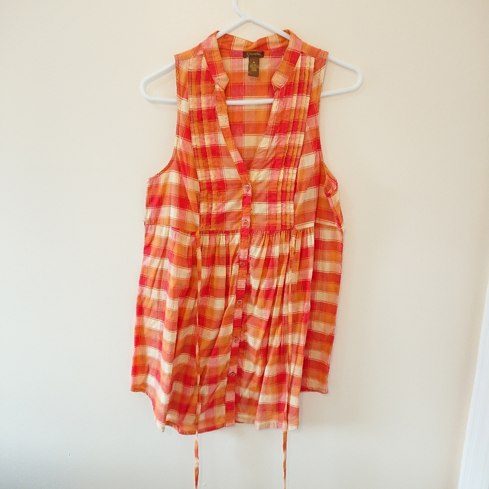 Orange checkered tunic top